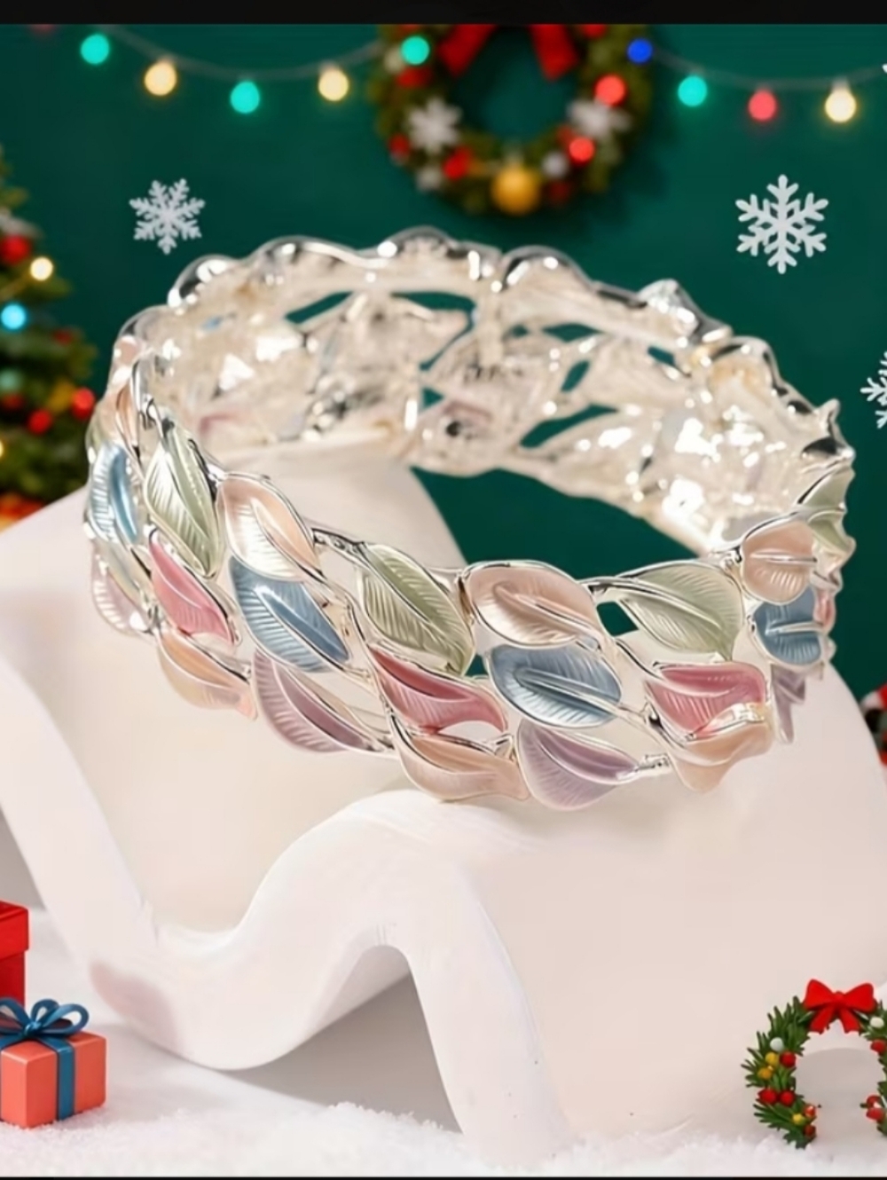 Pastel Leaf Silver-Tone Stretch Bracelet - Picture 6 of 7